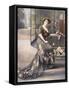 Woman Modeling Black Robe de Diner with Pink Rose and Lace Accents by Buzenet-Felix-Framed Stretched Canvas