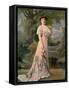 Woman modeling embroidered skirt designed by Lachartroulle-Felix-Framed Stretched Canvas