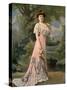 Woman modeling embroidered skirt designed by Lachartroulle-Felix-Stretched Canvas