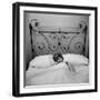 Woman Models Satin Edged Sleep Mask Displaying Lining of Gold Braid, Eyelashes and Twinkling Starts-Yale Joel-Framed Photographic Print