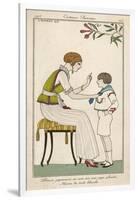 Woman: Narrow Pleated Skirt, Japonaise Silk Blouse, Short Sleevless Tunic and Sash-Georges Barbier-Framed Art Print