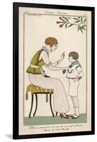 Woman: Narrow Pleated Skirt, Japonaise Silk Blouse, Short Sleevless Tunic and Sash-Georges Barbier-Framed Art Print