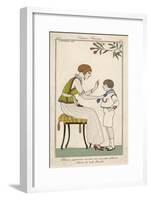 Woman: Narrow Pleated Skirt, Japonaise Silk Blouse, Short Sleevless Tunic and Sash-Georges Barbier-Framed Art Print