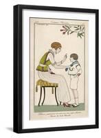 Woman: Narrow Pleated Skirt, Japonaise Silk Blouse, Short Sleevless Tunic and Sash-Georges Barbier-Framed Art Print