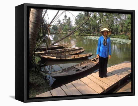 Woman Near Old Boats, Mekong Delta, Vietnam-Bill Bachmann-Framed Stretched Canvas