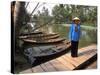 Woman Near Old Boats, Mekong Delta, Vietnam-Bill Bachmann-Stretched Canvas