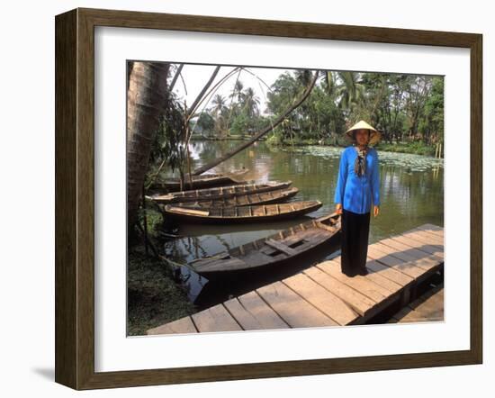 Woman Near Old Boats, Mekong Delta, Vietnam-Bill Bachmann-Framed Photographic Print