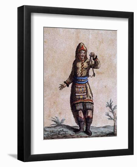 Woman of Hudson Bay in Traditional Costume, Color Engraving by Laroque-Jacques Grasset de Saint-Sauveur-Framed Giclee Print