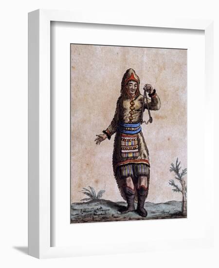 Woman of Hudson Bay in Traditional Costume, Color Engraving by Laroque-Jacques Grasset de Saint-Sauveur-Framed Giclee Print