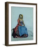 Woman of Procida, Seated (W/C on Paper)-Antoine Auguste Ernest Herbert or Hebert-Framed Giclee Print