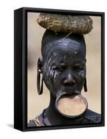 Woman of the Mursi Tribe, Her Clay Lip Plate Shows That She Is Married, Ethiopia-John Warburton-lee-Framed Stretched Canvas