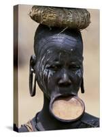 Woman of the Mursi Tribe, Her Clay Lip Plate Shows That She Is Married, Ethiopia-John Warburton-lee-Stretched Canvas