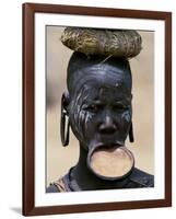 Woman of the Mursi Tribe, Her Clay Lip Plate Shows That She Is Married, Ethiopia-John Warburton-lee-Framed Photographic Print