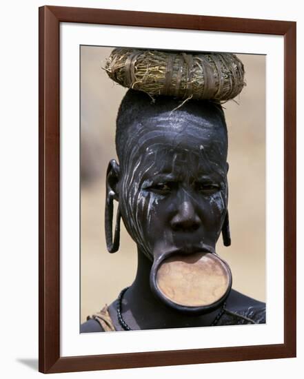 Woman of the Mursi Tribe, Her Clay Lip Plate Shows That She Is Married, Ethiopia-John Warburton-lee-Framed Photographic Print