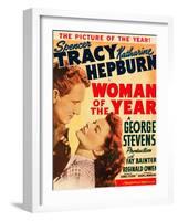 Woman of the Year, Spencer Tracy, Katharine Hepburn on window card, 1942-null-Framed Art Print