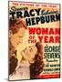 Woman of the Year, Spencer Tracy, Katharine Hepburn on window card, 1942-null-Mounted Art Print