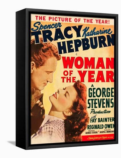 Woman of the Year, Spencer Tracy, Katharine Hepburn on window card, 1942-null-Framed Stretched Canvas