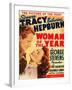 Woman of the Year, Spencer Tracy, Katharine Hepburn on window card, 1942-null-Framed Art Print