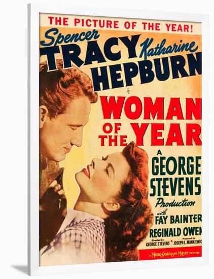 Woman of the Year, Spencer Tracy, Katharine Hepburn on window card, 1942-null-Framed Art Print