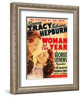 Woman of the Year, Spencer Tracy, Katharine Hepburn on window card, 1942-null-Framed Art Print