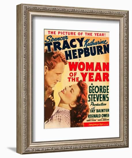 Woman of the Year, Spencer Tracy, Katharine Hepburn on window card, 1942-null-Framed Art Print