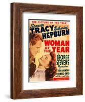 Woman of the Year, Spencer Tracy, Katharine Hepburn on window card, 1942-null-Framed Art Print