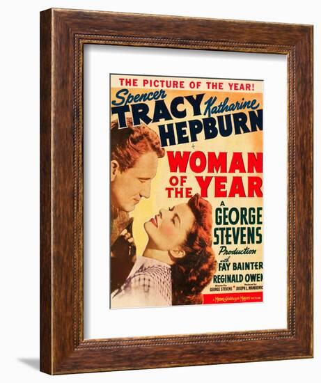 Woman of the Year, Spencer Tracy, Katharine Hepburn on window card, 1942-null-Framed Art Print