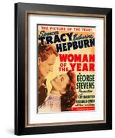 Woman of the Year, Spencer Tracy, Katharine Hepburn on window card, 1942-null-Framed Art Print