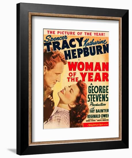 Woman of the Year, Spencer Tracy, Katharine Hepburn on window card, 1942-null-Framed Art Print