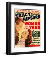 Woman of the Year, Spencer Tracy, Katharine Hepburn on window card, 1942-null-Framed Art Print