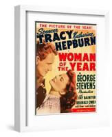 Woman of the Year, Spencer Tracy, Katharine Hepburn on window card, 1942-null-Framed Art Print