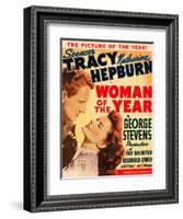 Woman of the Year, Spencer Tracy, Katharine Hepburn on window card, 1942-null-Framed Art Print