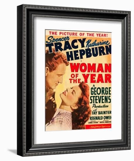 Woman of the Year, Spencer Tracy, Katharine Hepburn on window card, 1942-null-Framed Art Print