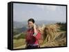 Woman of Yao Minority with Cellphone, Longsheng Terraced Ricefields, Guangxi Province, China-Angelo Cavalli-Framed Stretched Canvas