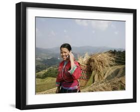 Woman of Yao Minority with Cellphone, Longsheng Terraced Ricefields, Guangxi Province, China-Angelo Cavalli-Framed Photographic Print