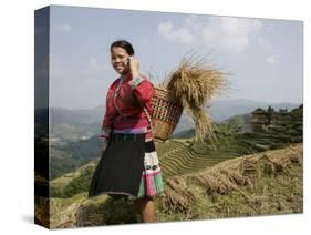 Woman of Yao Minority with Cellphone, Longsheng Terraced Ricefields, Guangxi Province, China-Angelo Cavalli-Stretched Canvas