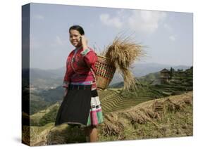 Woman of Yao Minority with Cellphone, Longsheng Terraced Ricefields, Guangxi Province, China-Angelo Cavalli-Stretched Canvas