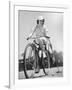 Woman on a Bicycle Playing Polo-null-Framed Photo