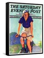 "Woman on a Bike," Saturday Evening Post Cover, April 28, 1934-John Newton Howitt-Framed Stretched Canvas