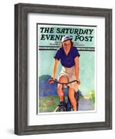 "Woman on a Bike," Saturday Evening Post Cover, April 28, 1934-John Newton Howitt-Framed Giclee Print