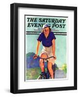 "Woman on a Bike," Saturday Evening Post Cover, April 28, 1934-John Newton Howitt-Framed Giclee Print