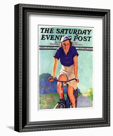 "Woman on a Bike," Saturday Evening Post Cover, April 28, 1934-John Newton Howitt-Framed Giclee Print