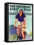 "Woman on a Bike," Saturday Evening Post Cover, April 28, 1934-John Newton Howitt-Framed Stretched Canvas
