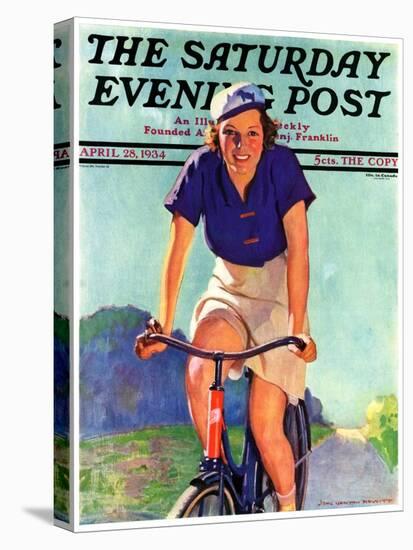 "Woman on a Bike," Saturday Evening Post Cover, April 28, 1934-John Newton Howitt-Stretched Canvas