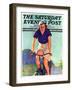 "Woman on a Bike," Saturday Evening Post Cover, April 28, 1934-John Newton Howitt-Framed Premium Giclee Print