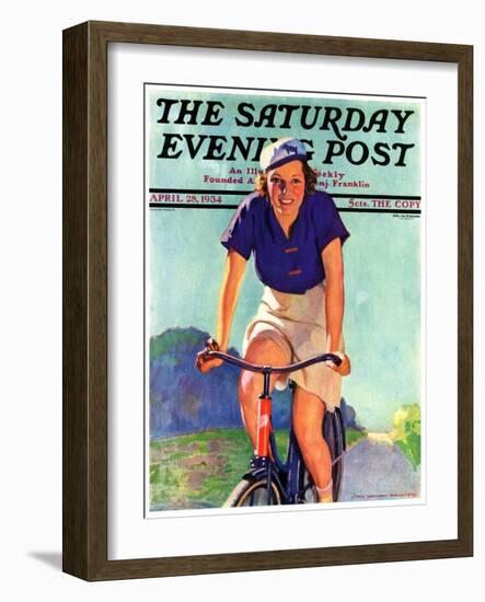 "Woman on a Bike," Saturday Evening Post Cover, April 28, 1934-John Newton Howitt-Framed Giclee Print