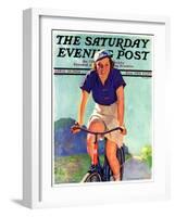 "Woman on a Bike," Saturday Evening Post Cover, April 28, 1934-John Newton Howitt-Framed Giclee Print