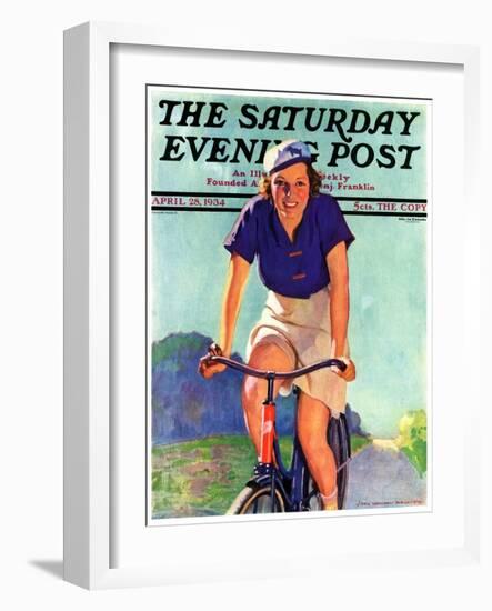 "Woman on a Bike," Saturday Evening Post Cover, April 28, 1934-John Newton Howitt-Framed Giclee Print