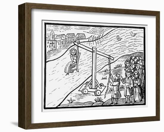 Woman on a Ducking Stool (Woodcut)-English-Framed Giclee Print