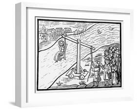 Woman on a Ducking Stool (Woodcut)-English-Framed Giclee Print